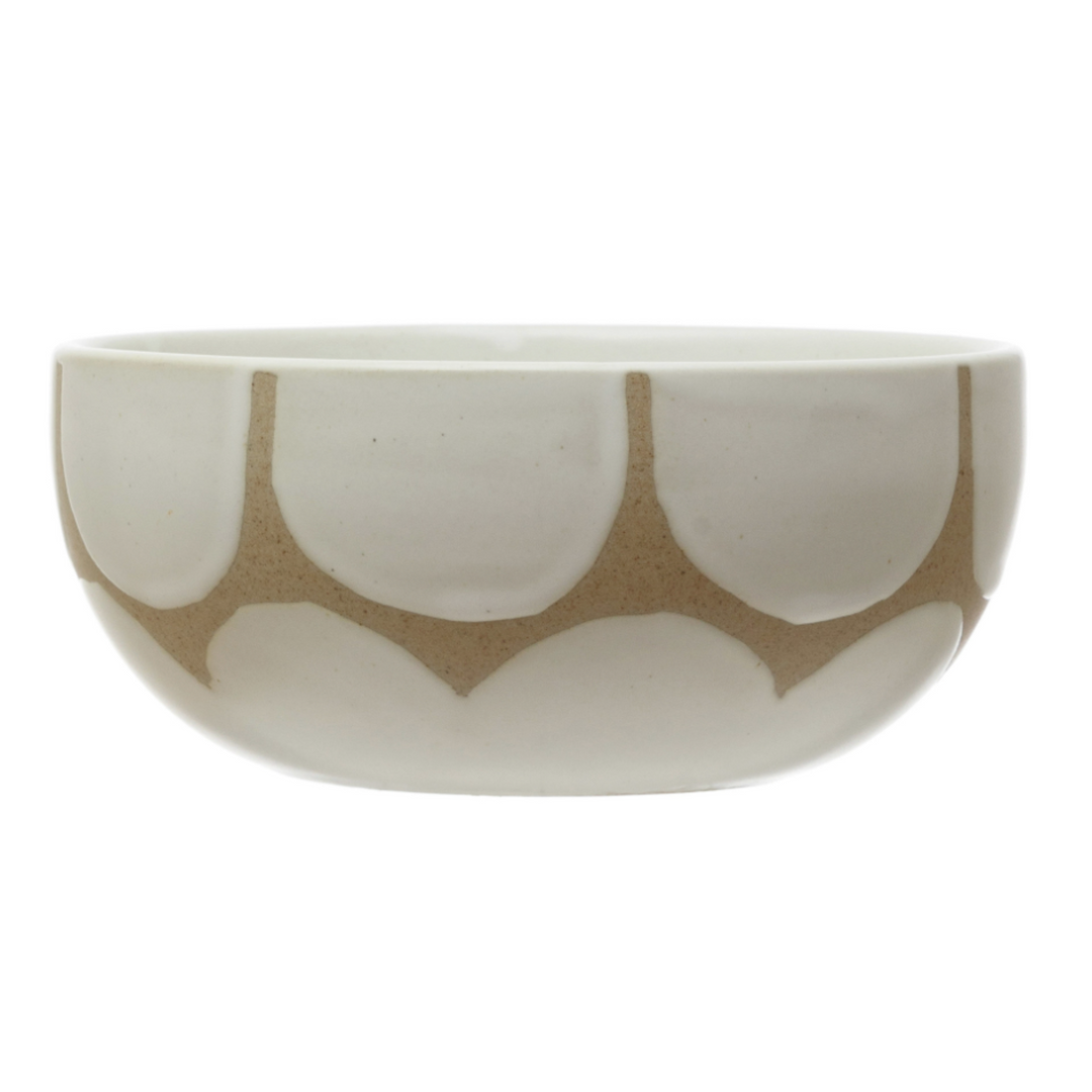 Hand-Painted Stoneware Bowl with Scallop Design