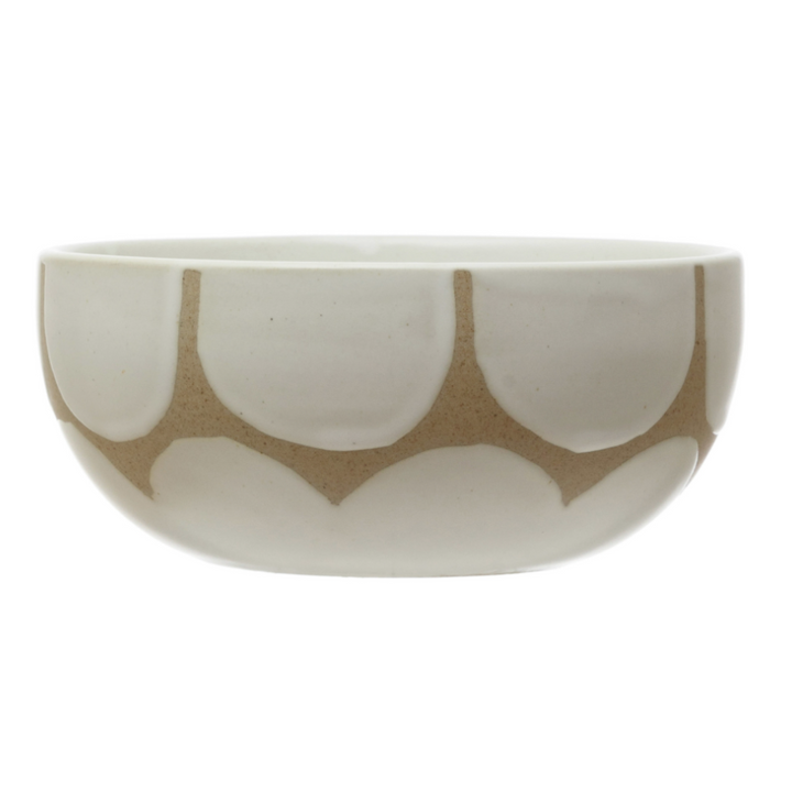 Hand-Painted Stoneware Bowl with Scallop Design