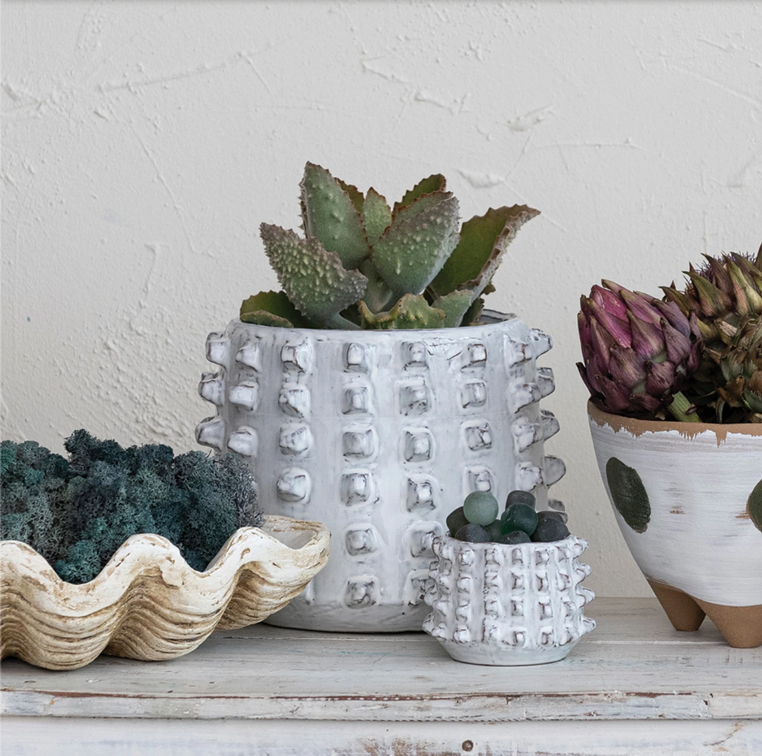 Large Reactive Glazed Stoneware Sculptural Planter