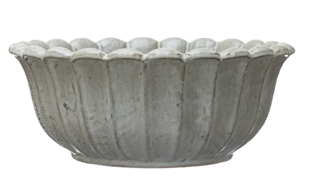 Reactive Glaze Stoneware Flower Shaped Bowl