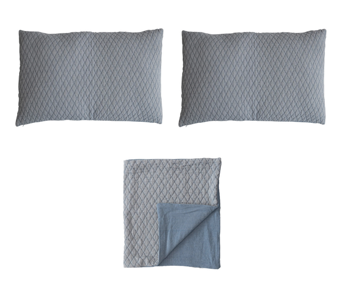 Cotton Kantha Stitched Bed Cover with 2 Quilted King Shams