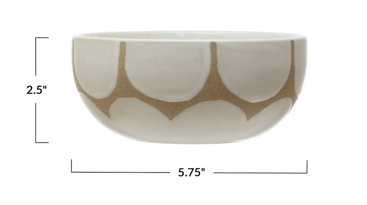 Hand-Painted Stoneware Bowl with Scallop Design