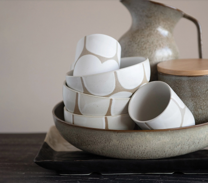 Hand-Painted Stoneware Bowl with Scallop Design
