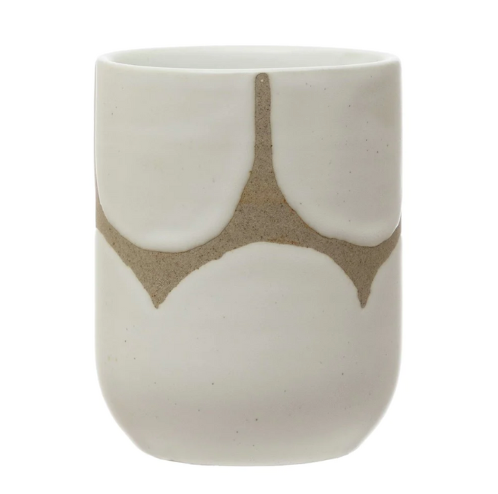 Hand-Painted Stoneware Cup w/ Scallop Design