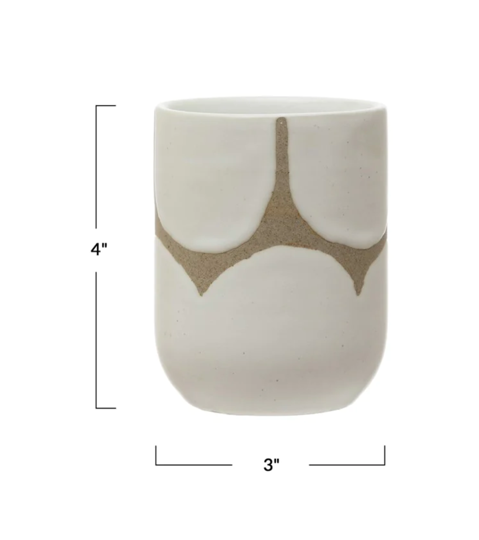 Hand-Painted Stoneware Cup w/ Scallop Design