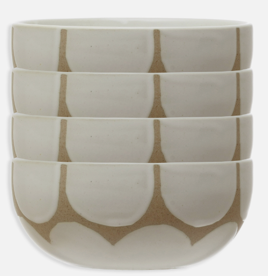 Hand-Painted Stoneware Bowl with Scallop Design