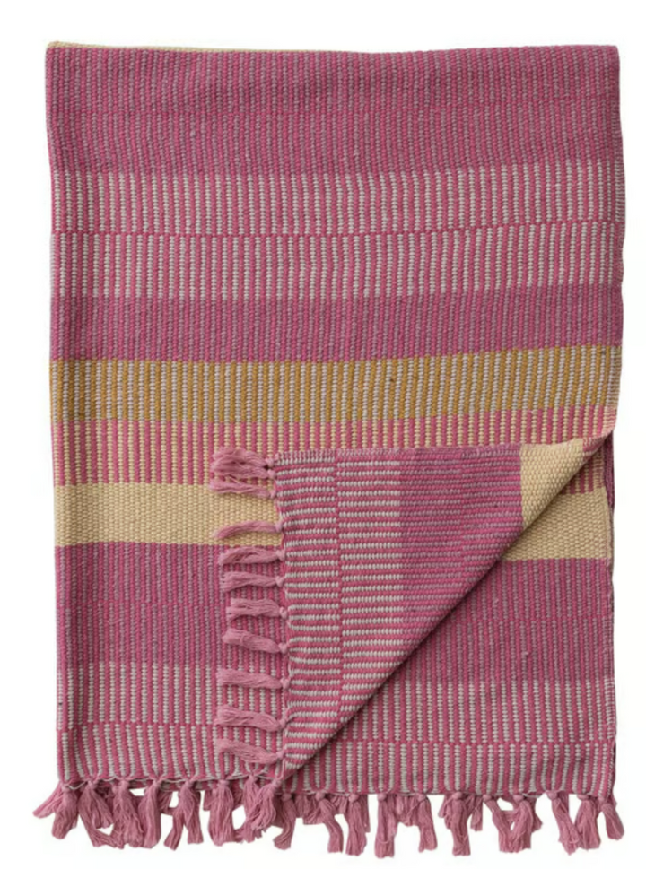 Pink &amp; Yellow Recycled Cotton Blend Throw