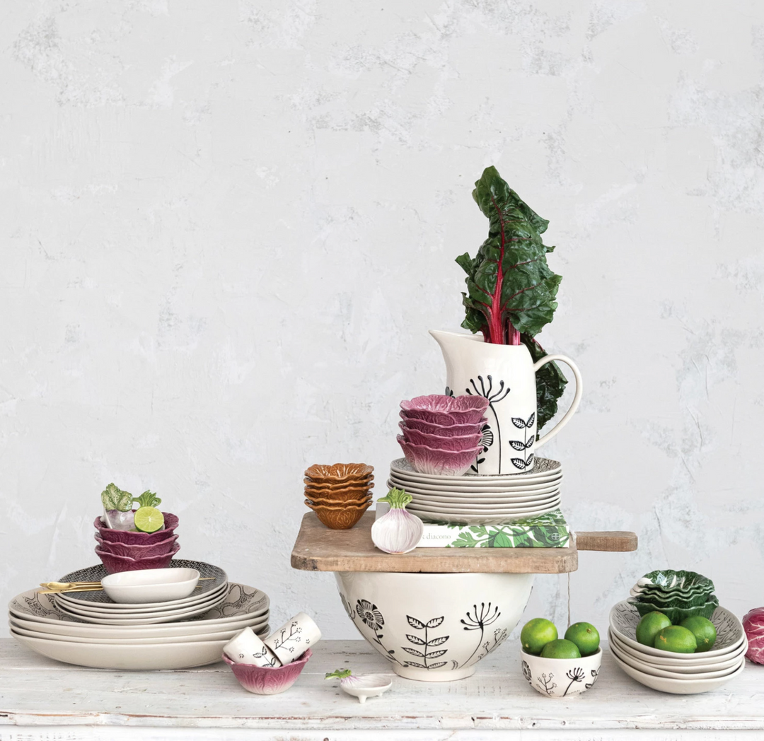 Hand-Painted Floral Stoneware Serving Bowl