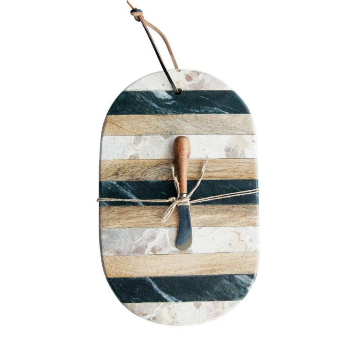 Marble &amp; Mango Wood Cutting Board with Knife