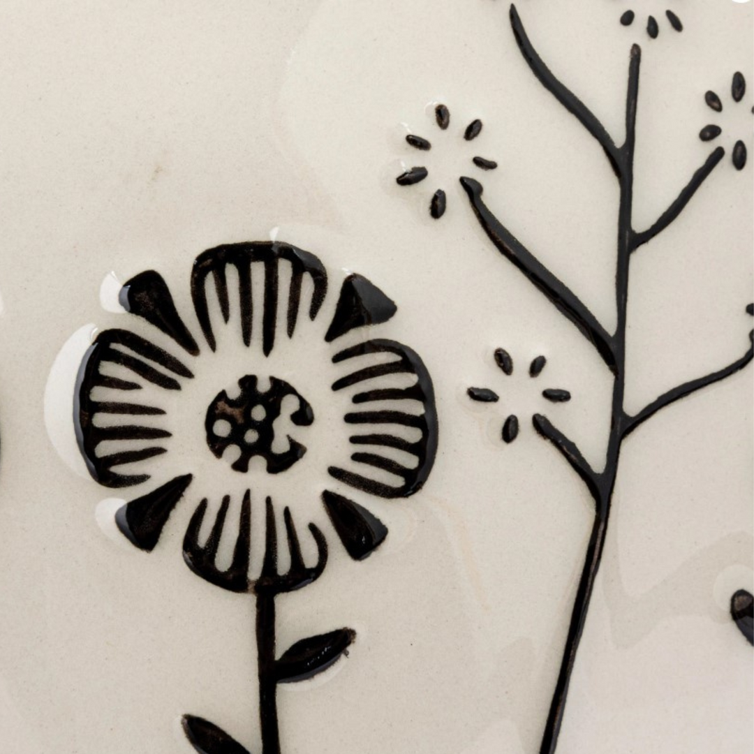 Hand-Painted Floral Stoneware Serving Bowl